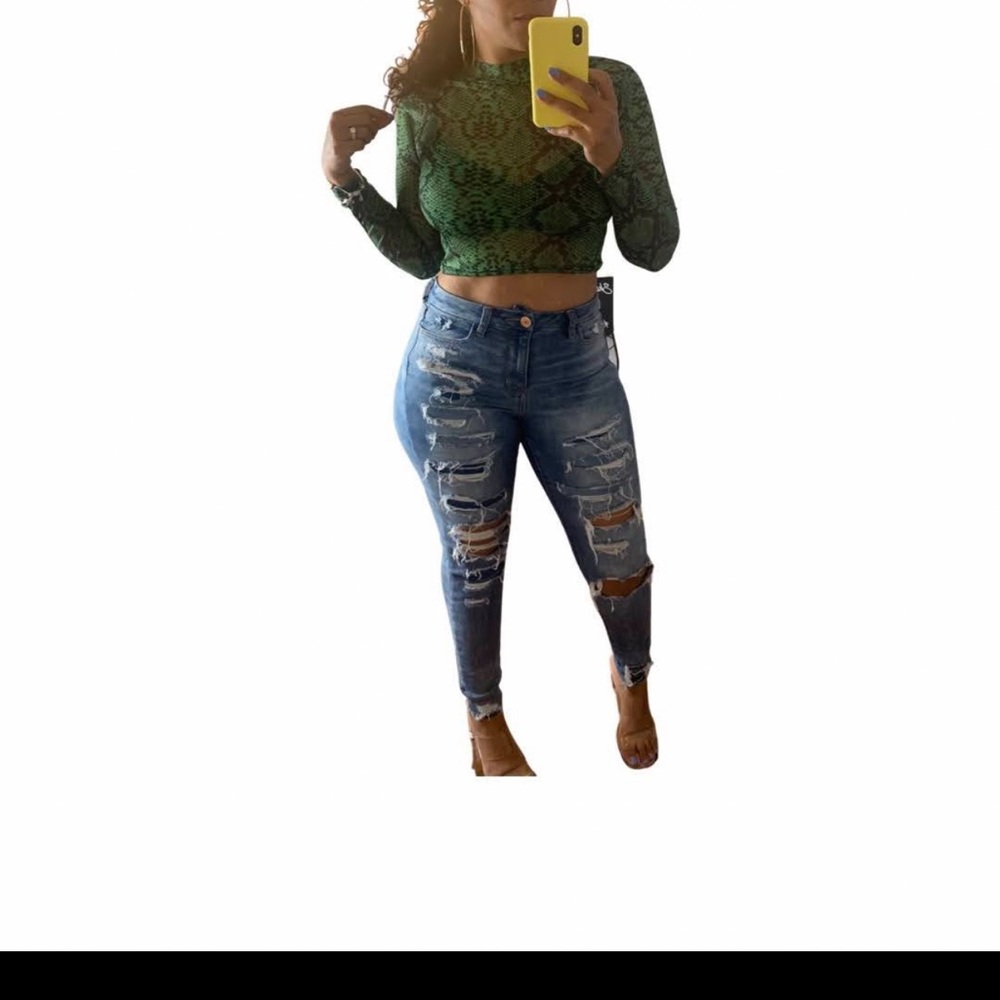 Green transparent snakeskin crop top